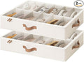 StorageWorks Shoe Organizer for Closet, Fits up to 24 Pairs, 2-Pack Ultra-thick Fabric Under Bed Shoe Storage Containers with Bottom Support and Adjustable Dividers, Beige