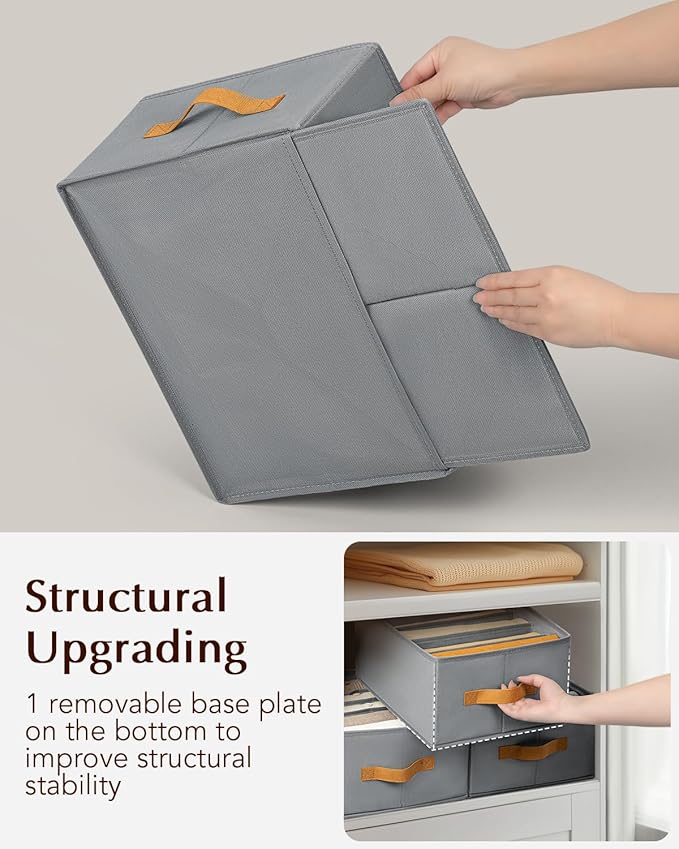 Homsorout Clothes Organizers and Storage - 4/5/7 Grids Fabric Jeans Organizer with Handles, Foldable Closet Organizers Dividers, Wardrobe organizer for Pant, Sweater, T-shirt, Scarf, 6 Pack, Pale Grey