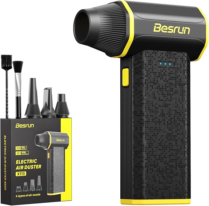 Electric Air Duster - 110,000 RPM Compressed Air Duster, 120W Cordless Air Blower for Computer Keyboard，House, Outdoor & Car, 3-Speed Rechargeable Mini Turbo Fan, Type-C Fast Charge (X113)