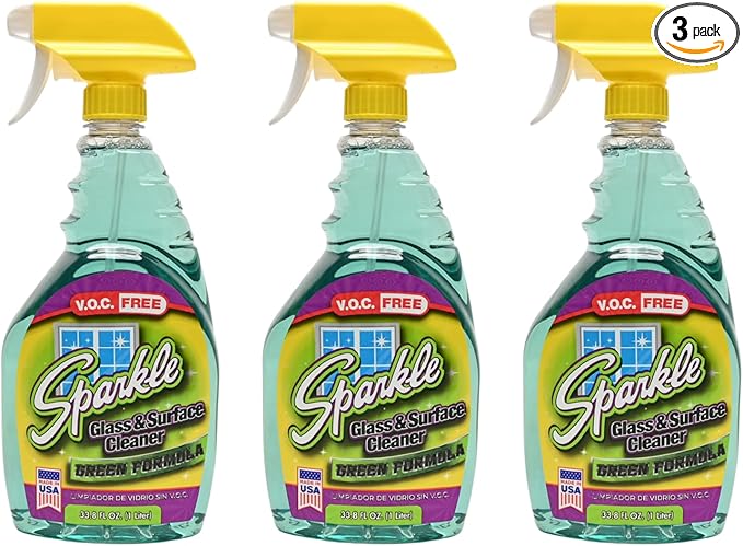 Sparkle Glass & Window Cleaner Spray, VOC-Free Eco Formula, Streak-Free Finish for Windows & Mirrors, 33.8 fl oz (Pack of 3)