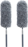 2 Pack Small Microfiber Feather Duster for Cleaning, Hand Washable Dusters with Extendable Pole, Cleaning Tools for Office, Car, Window, Furniture, Ceiling Fan