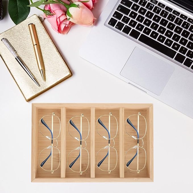 Alipis Creative Eyeglasses Tray Set of 4, Wooden Sunglasses Storage Rack Organizer for Home Display and Desk Eyewear Storage