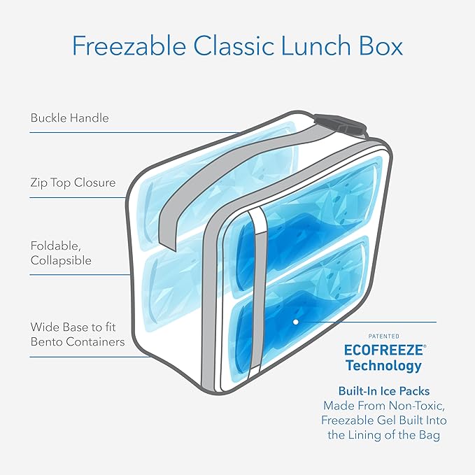 PackIt(R) Freezable Classic Lunch Box, Lavender, Built with EcoFreeze(R) Technology, Fully Freezable, Collapsible, Reusable, With Zip Front Pocket and Buckle Handle, Designed for Fresh Lunch On the Go