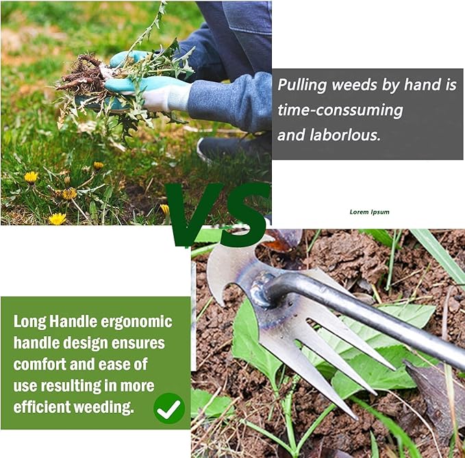 Weed Puller Tool Garden Uprooting Weeding Tool,2025 New Portable Garden Weeding Tool,15.7in Weeder Tool, 4 Teeth Weeding Artifact Uprooting Weeding Tool (Silver)