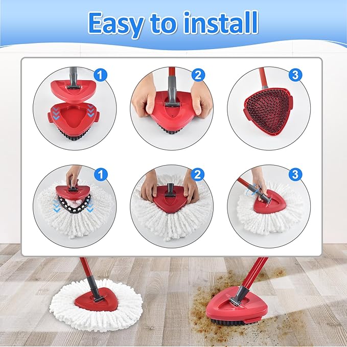 Mop Heads Replacements for Ocedar, Mop Replace Head for O Cedar EasyWring 1-Tank Spin Mop, 6 Mop Heads Include 3 Microfiber Mop Refills, 2 Upgrade Scrubber Mop Head, 1 Mop Base for O-Cedar Mop