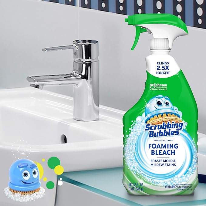 Scrubbing Bubbles Foaming Bleach Bathroom and Shower Cleaner Disinfectant Spray, Helps Erase Mold & Mildew, 32oz (Pack of 2)