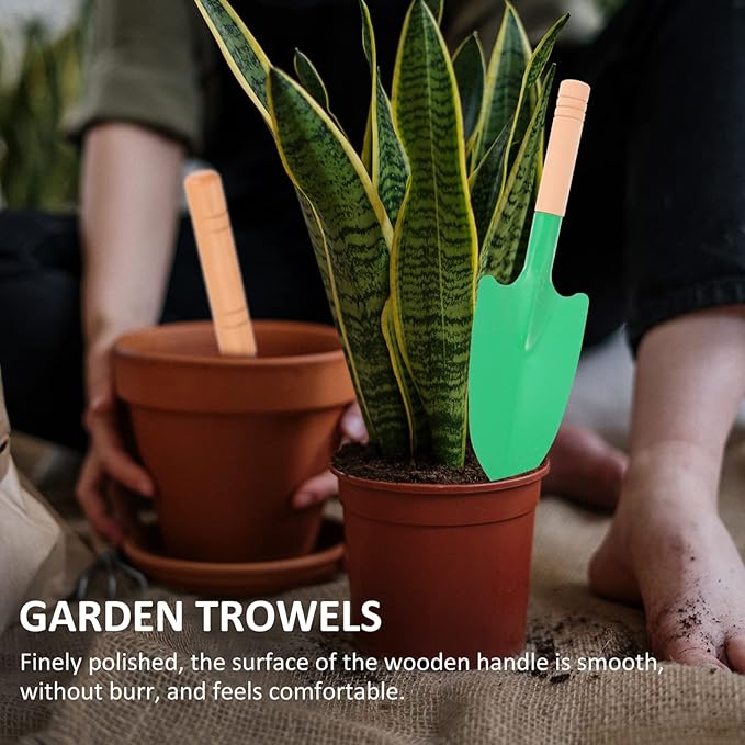 YARNOW 10 Pcs Wooden Handle Garden Trowels - Mini Shovels for Digging, Planting, Weeding, Transplanting - Ergonomic and Lightweight Gardening Tools