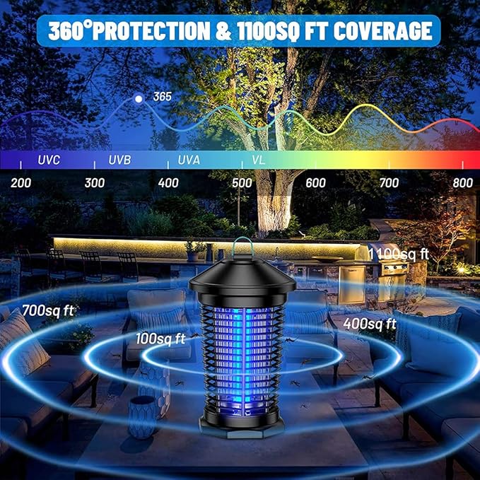 Bug Zapper Outdoor Electric, 5.8Ft Portable Mosquito Zapper Fly Zapper Indoor, 4000V High Powered Mosquito Killer Lamp, Hanging Waterproof Bug Light Zapper for Patio Backyard Home Garage Camping-Black