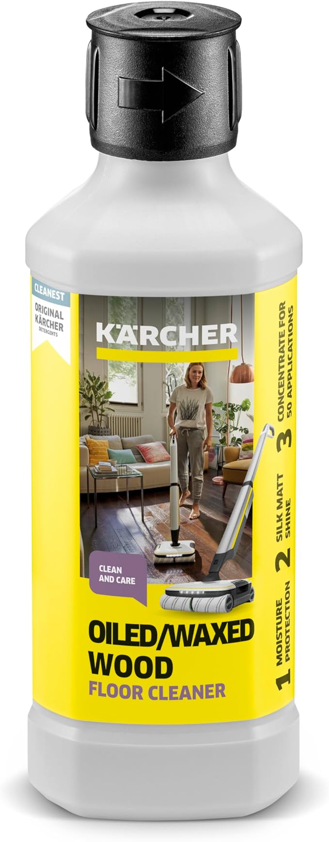 Karcher Floor Cleaner Concentrate for Oiled and Waxed Floors - Designed for Karcher Electric Hard Floor Cleaners, FC 3, FC 5 and FC 7 - Streak-Free - 16.9 oz.