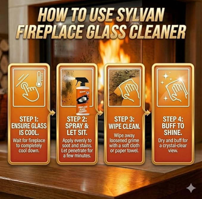 Fireplace Glass Cleaner 16 oz | Made in the USA | Removes Tough Stains | Heavy Duty Soot, Creosote & Smoke Stain Remover – Fast-Acting, Streak-Free Formula for Wood, Pellet & Coal Stoves
