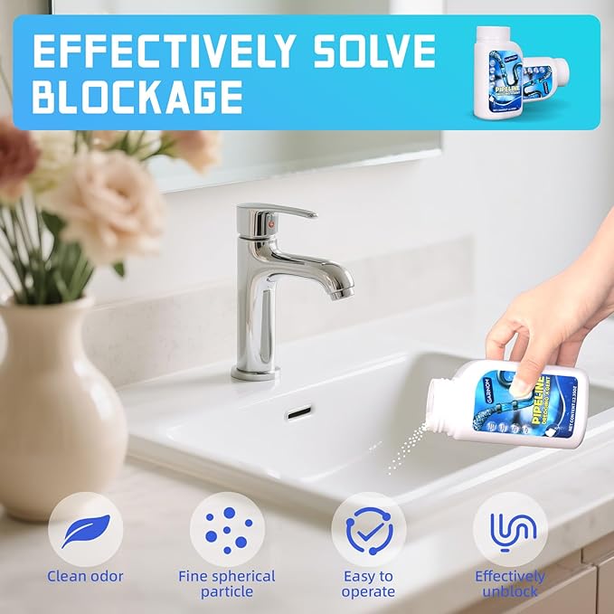 Pipeline Dredging Agent, Powerful Drain Cleaner Agent, Kitchen Unblocker, Sink and Drain Cleaner Powder for Kitchen Toilet Pipeline Quick Cleaning Tool