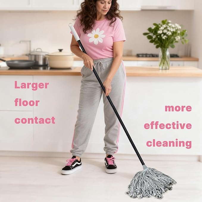 Indoor Mop for Floor Cleaning - Cotton Mops for Floor Cleaning, Regular Mop for Floors, 52-inch Simple Mops for Cleaning Living Rooms, Bathrooms, and Kitchens. (White&Grey)