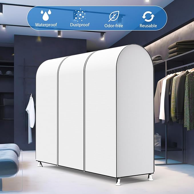 Zilink 72" Garment Rack Cover Dustproof Breathable Clothes Rack Cover Large Garment Bags Protector Cothing Rack with Cover with 2 Durable Zippers for Garment Rack, WHite, (Rack Not Included)