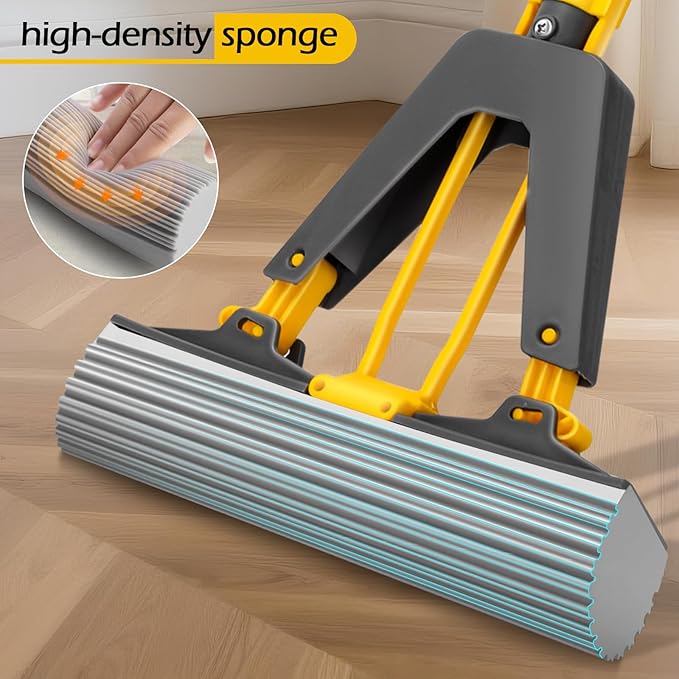 MASTERTOP Sponge Mop, Self Squeeze Mop with 3 PVA Absorbent Mop Refills, Roller Sponge Mop with 52'' Stainless Steel Handle for Kitchen Bathroom Office Hardwood Laminate Floor Cleaning