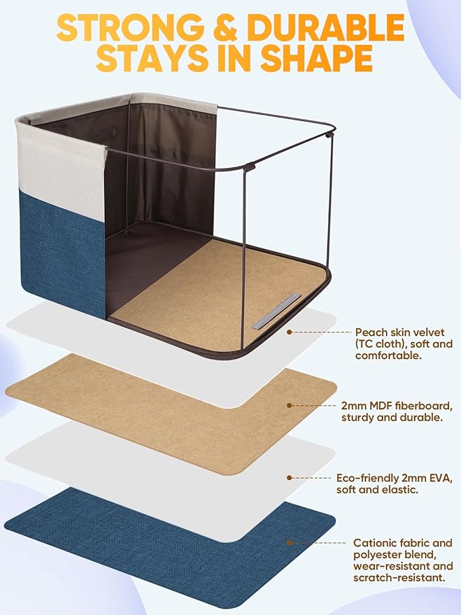 BALEINE 1 Pack Fabric Storage Bins for Shelves, Linen Storage Baskets for Organizing, Decorative Closet Bins for Clothes, Home (Navy Blue, 14''x10''x8.5'')