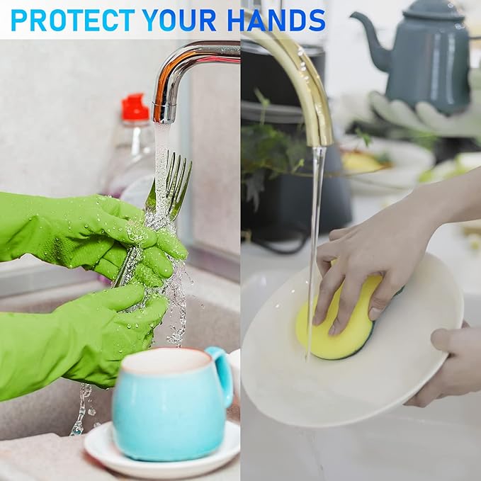 Rubber-Gloves Dishwashing Gloves for Cleaning-Kitchen - 2 Pairs Long Household Cleaning Gloves for Washing Dishes