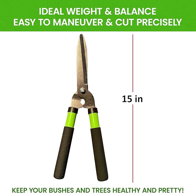 GARDEN GURU Hedge Shears Clippers for Trimming & Shaping Borders, Boxwood, Decorative Shrubs, Bushes, Grass – 15 inch High Carbon Steel Gardening Hedge Clippers & Shears with Comfort Grip Handles (4)