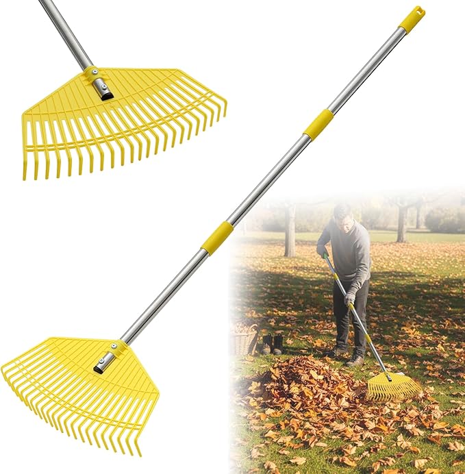 Lightweight Leaf Rake for Lawn & Garden - Durable Nylon Plastic Head, Easy Yard Cleanup for Women, Seniors & Kids, 16.5" Wide Rake for Leaves, Grass & Pine Needles, Adjustable Handle 35–50"