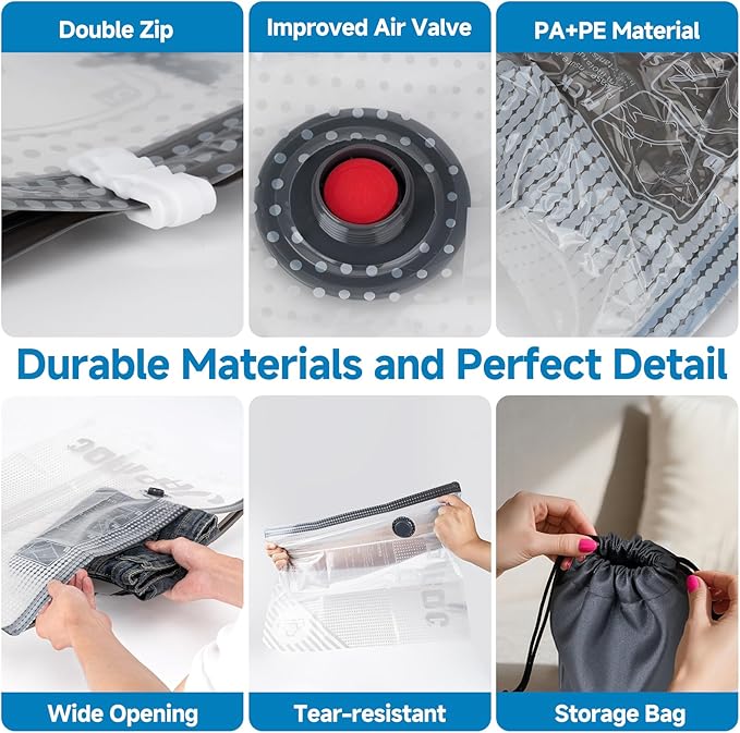 Travel Vacuum Storage Bags with USB Powered Electric Pump, 16 Pack Vacuum Seal Bags for Clothing Travel, Space Saver Bags for Luggage, Suitcase, Backpack & Home Organization, White