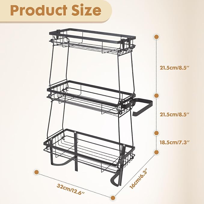 PowerKing Over The Toilet Storage Shelf, 3 Tier Bathroom Organizer Rack, No-Drill, Rust-Resistant Steel, Toilet Paper Holder for Restroom Bathroom, Black