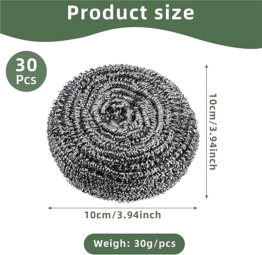 Steel Wool Scrubber Pad 30 Pcs Steel Wool Scrubber, Stainless Steel Scouring Pad, Metal Kitchen Scrubbing Sponges, Dishwashing Scouring Pads Heavy Duty for Cleaning Kitchen,Bathroom
