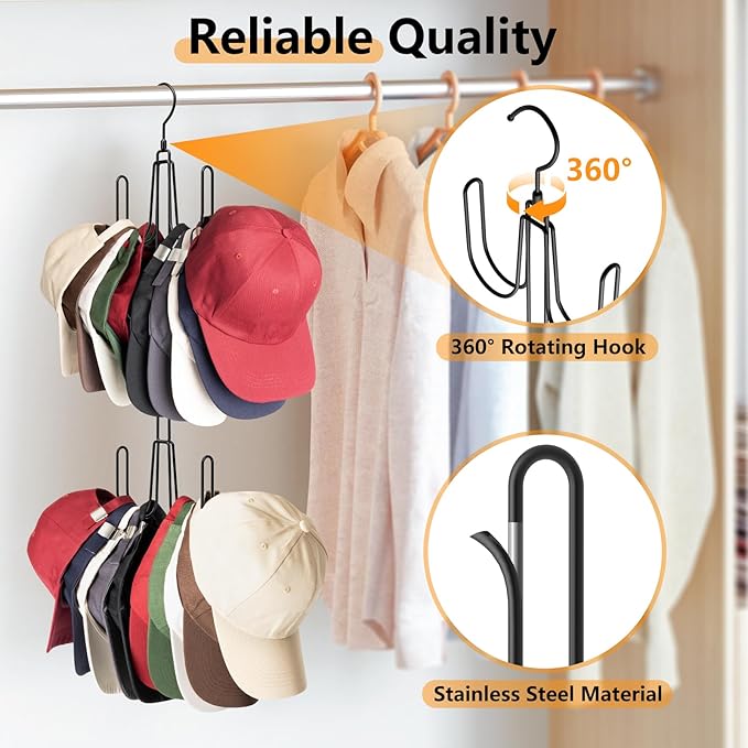 NANATI Hat Hangers for Closet, Stainless Steel Hat Organizer, Hat Racks for Baseball Caps, Cap Organizer for Baseball Caps, 1 Pack