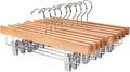 Nature Smile Solid Lotus Wood Deluxe Wooden Pants Hangers Bottom Hanger Jeans Hanger Skirt Hanger with 2-Adjustable Clips Anti-Rust Hook Pack of 10 (Natural)