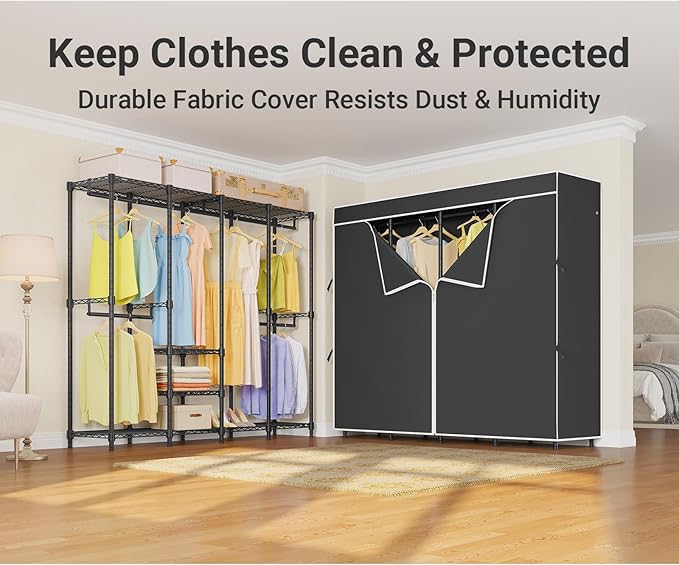 VIPEK V40C Medium Covered Clothes Rack, Freestanding Clothing Rack with Black Oxford Fabric Cover for Hanging Clothes, Adjustable Portable Closet Wardrobe for Bedroom & Walk-in Closet, Max Load 900LBS