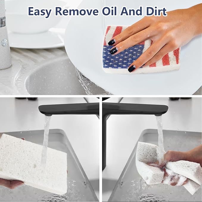 4Pcs USA Flag Heavy Duty Kitchen Dish Sponges | Large Odor Free Non-Scratch Scrub Pad | Household Cleaning Scrubber for Sink, Counters, Surfaces, Pots, Pans, Dishwashing (6" x 4" x 1"), Style 1