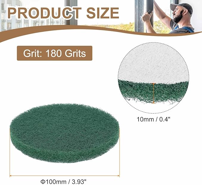 HARFINGTON 16pcs Scrubber Scouring Pads 180 Grits 4 Inch Drill Power Brush Hoop and Loop Surface Conditioning Disc Drill Scuffing Disc Scrub Pads for Home Kitchen Cleaning, Green