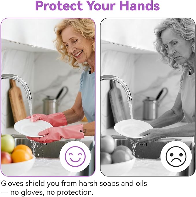 Dishwashing Rubber Gloves for Cleaning – 4 Pairs Kitchen Gloves with Handing Hooks Washing Dishes Household Glove - Small