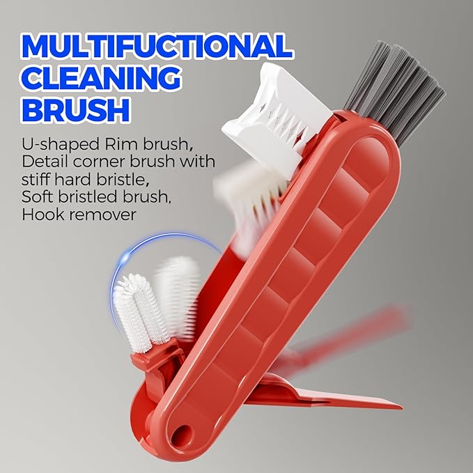6 Pack Holikme 4 in 1 Cup Lid Cleaning Brush Set with 3 Straws, Multifunctional Bottle Brush, Silicone Cup Lid Gap Cleaner, Durable Bristle Crevice Cleaning Brush, Red