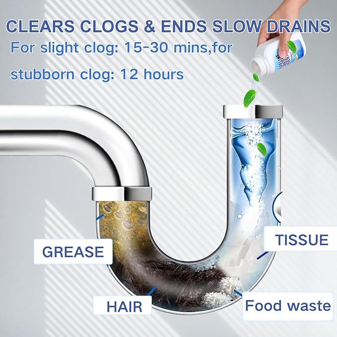 2PCS Powerful Pipe Dredging Agent,Pipeline Dredging Agent,350ml Drain Clog Remover Agent,Unclog Toilet Clog And Kitchen Sink Pipe Unblocker Powder