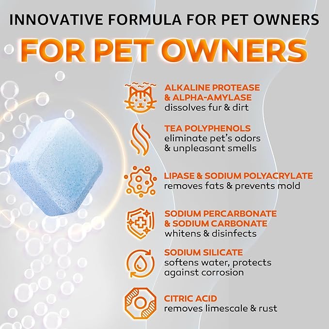 Washing Machine Cleaner Tablets for Pet Owners - Easily Removes Cat & Dog Hair, Urine, Odor,Residue,Front & Top Load Washer Machine Cleaner Deep Cleaning, Septic Safe, 24 Pack (12 Month Supply)