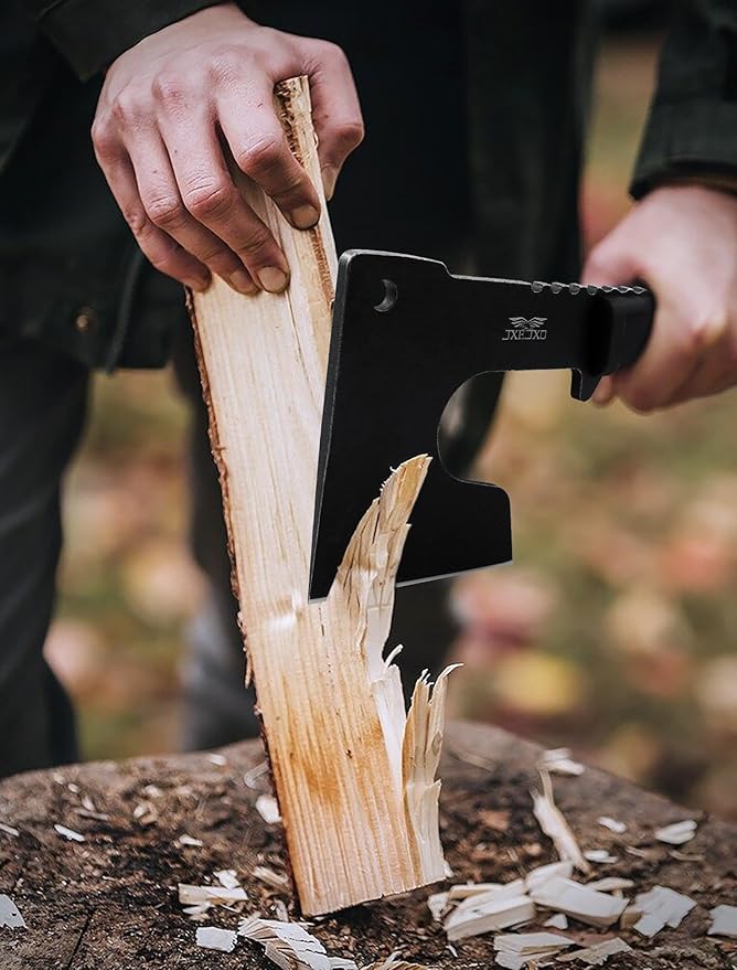 JXE JXO Hatchet, 9.8" Full Tang Camping Axe, Ergonomic Rubber Handle, with Durable Nylon Sheath for Bushcraft and Camping