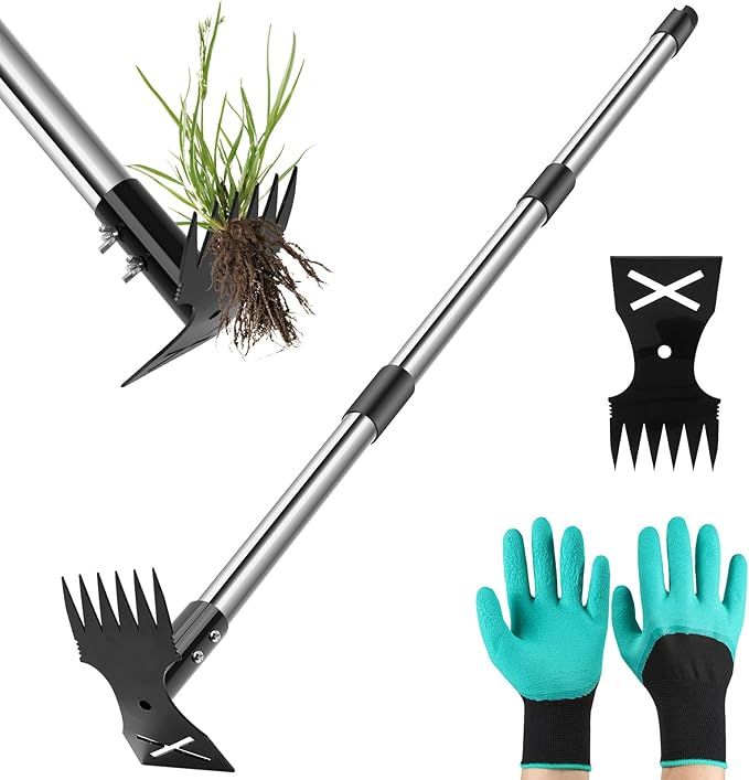 Weed Puller Tool with Long Handle - 44" Heavy Duty Manual Weeder & Garden Hoe, 2 in 1 Uprooting Tool for Yard, Lawn, Flower Bed, and Patio, Durable Weed Remover for Gardening (44")