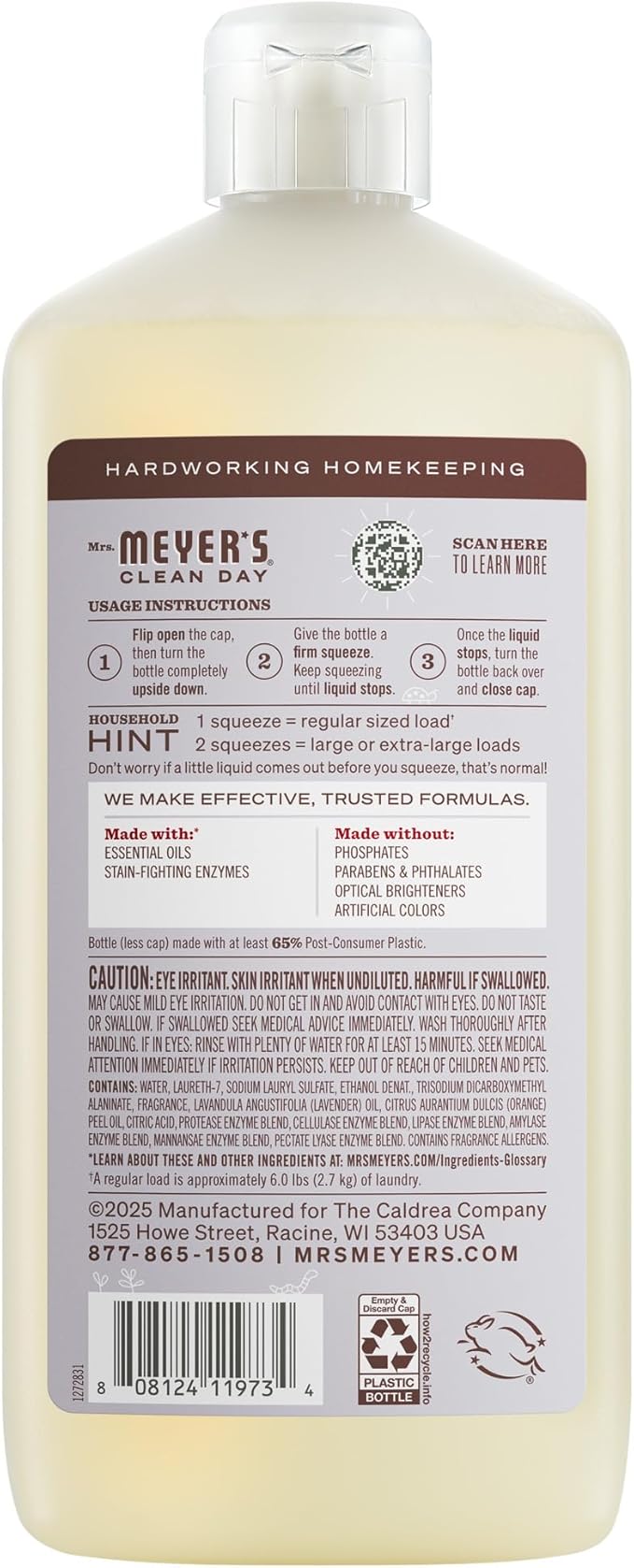 MRS. MEYER'S CLEAN DAY Ultra Concentrated Laundry Detergent, Lavender Scent, 24.3 fl oz