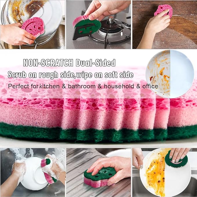 SmilePowo 12 Pack Scrub Sponge,Bulk Sponges,Dual-Sided Multi-Functional Premium Cleaning Sponges,Dishwashing Sponge for Heavy Duty Scouring Pads,Bathroom,Dish,Furniture,Kitchen(Frog Shape)