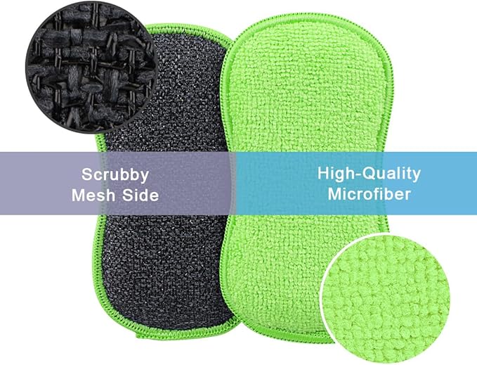 HOMEXCEL 12 Pack Multi-Purpose Scrub Sponges Kitchen Dish Sponge Non-Scratch Microfiber Sponge for Efficiently Cleaning Dishes Pots Pans Green