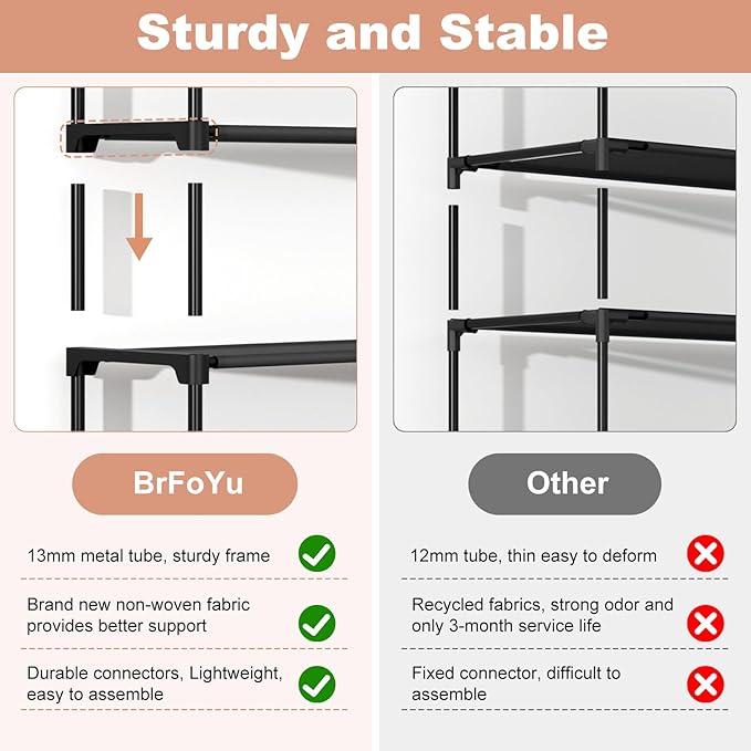 32.3" Widening Design Shoe Rack for Closet 16 Pairs Small Spaces Non-Woven 3 Tier Shoe Organizer Stackable Metal Shoe Shelf for Entryway, Bedroom