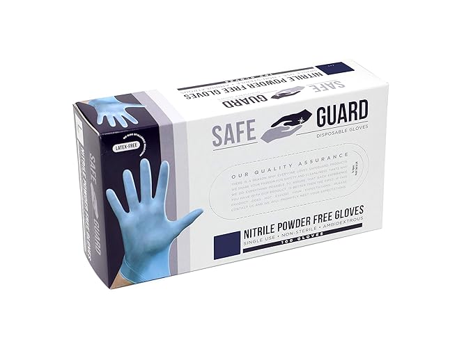 Safeguard Nitrile Disposable Gloves, Powder Free, Food Grade Gloves, Latex Free, 100 Count, Small Size, Blue