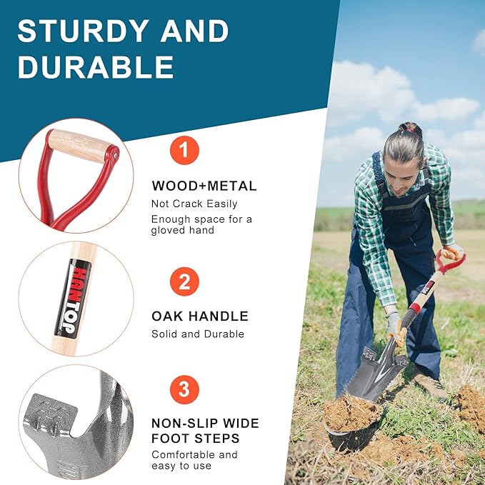 Drain Spade Garden Digging Serrated Shovel Root Saw Spades with Wooden Handle for Digging, Cutting Roots,Transplanting,Trenching, 44 inches