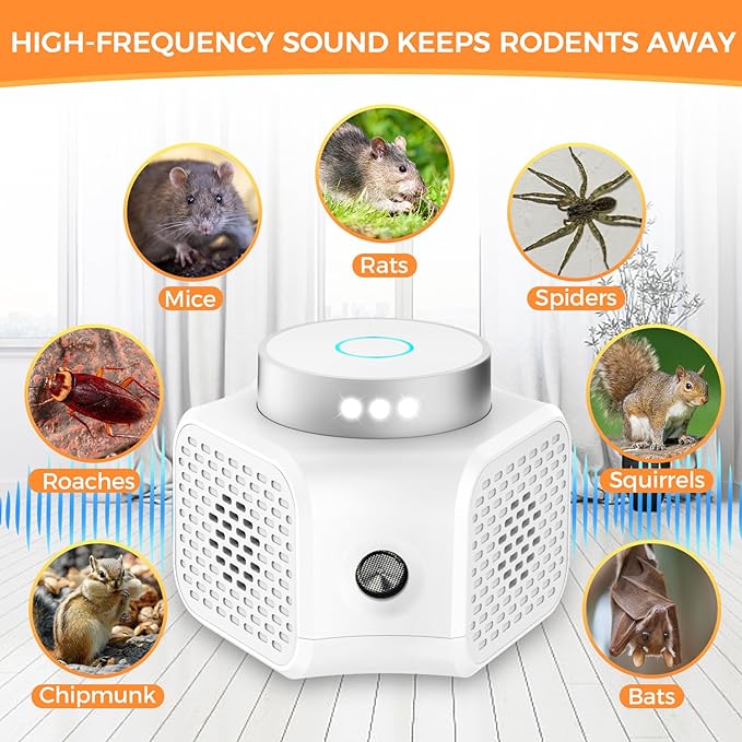 Mice Repellent for House 2025 Upgraded Ultrasonic Squirrel Repeller Pest Repellent Ultrasonic Plug in Rodent Repellent Indoor Electronic Mouse Deterrent Devices Rat Control with LED RV Strobe Lights