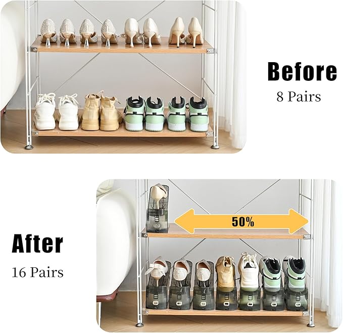 Shoe Slots Organizer, Clear Shoe Stacker, Adjustable Level Shoe Rack,Storage Space Saver for Sneakers Display (Grey Transparent, 20Pack)