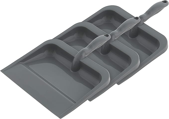Superio Clip-On Dustpan with Rubber Lip - 10-inch Wide Durable Plastic Dust Pan with Comfort Grip Handle, (Plastic Dustpan, Grey-Multipack)