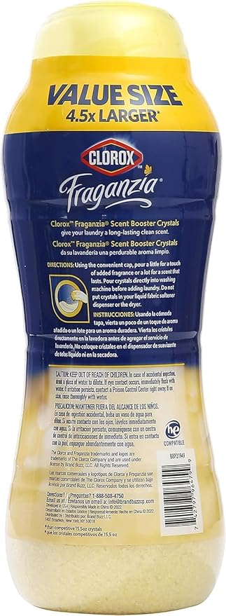 Clorox Fraganzia Laundry Scent Booster Crystals, In-Wash Fragrance Beads for Fresh-Smelling Clothes & Linens, Safe for All Fabrics & Colors, Easy-Pour Bottle, Vanilla Scent, 70 Oz - 6 Pack