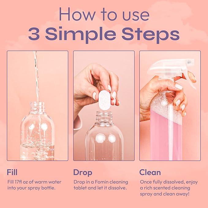 FOMIN Bathroom Cleaner Refill Tablets (12 Pack) - Magnolia Grapefruit - All-In-One Tablet Cleaner For Bathroom Cleaning - Bathroom Cleaner Solution for Spray Bottle - Makes 204 fl oz (12 x 17 Fl oz)