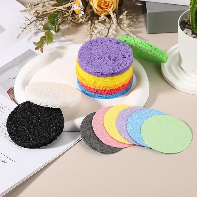 uxcell 20Pcs Cellulose Sponges, Round Kitchen Clean Sponges Non-Scratch Compressed Dish Scrubber for Kitchen Household Cookware Bathroom Cleaning & DIY, Pink