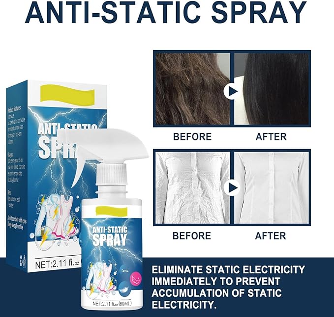 60 ml Anti-Static Spray, Anti-Static Remover for Clothes, Textiles, Hair, Gentle Fabric Softener Spray, 1 Piece Odour Eliminator, Easy to Carry, Home Office