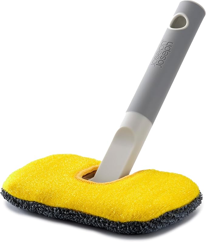 Joseph Joseph CleanTech 2-in-1 Bathroom Tub Shower Cleaning Scrubber with Microfiber pad and Abrasive Scouring Pads